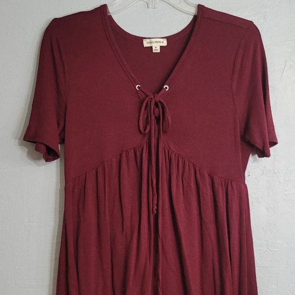 Zeana Premium Burgundy Red Tie Front Blouse Comfy Soft and Flowing Size Medium - Picture 2 of 6